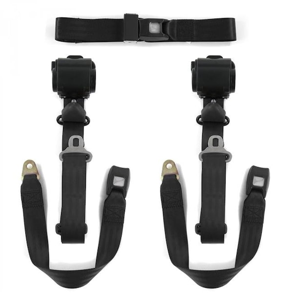 Geared2Golf Standard 3 Point Black Retractable Bench Seat Belt Kit with 3 Belts for 1955-1959 Chevy Truck GE1350018 - main